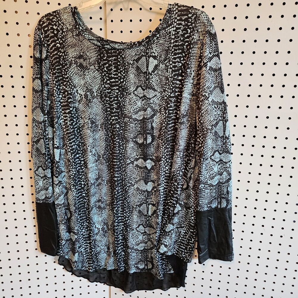 Nygard Blue Snake Print Tunic Blouse Top Size L
